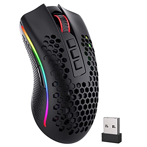 Redragon M808 Pro Kabellose Gaming Maus, Superleichte Gaming-Maus, Honeycomb Mouse, 2,4 GHz Verbindung, 16.000 DPI Gaming-Sensor, 7 Programmierbare Tasten, Lange Akkulaufzeit, Optischer Sensor von Redragon