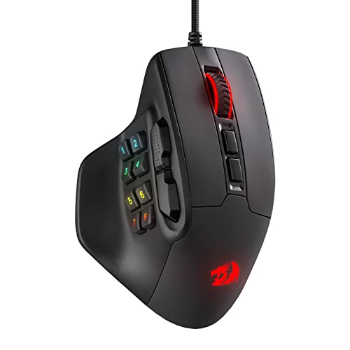 Redragon M811 Aatrox MMO Gaming Maus, 15 programmierbare Tasten kabelgebundene RGB Gamer Maus mit ergonomischem Griff, 10 seitliche Makrotasten, Software unterstützt & Hintergrundbeleuchtung von Redragon