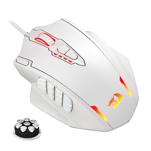 Redragon M908 Impact RGB-LED-MMO-Maus mit seitlichen Tasten, optische kabelgebundene Gaming-Maus mit 12.400 DPI, hohe Präzision, 20 programmierbare Maustasten, Weiß von Redragon