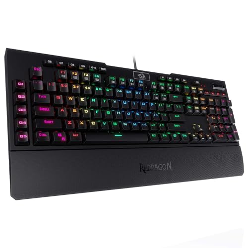 Redragon Mechanische Gaming-Tastatur K586 RGB, 10 dedizierte Makrotasten, praktische Mediensteuerung und abnehmbare Handballenauflage, brauner Schalter von Redragon