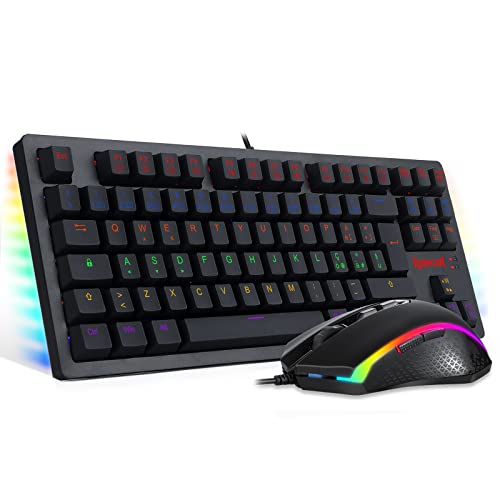 Redragon S113 Tastiera Gaming Meccanica e Mouse Combo Tastiera Arcobaleno a LED Con Brown Switches e Mouse RGB 4200 DPI per PC Windows QWERTY Italiano von Redragon