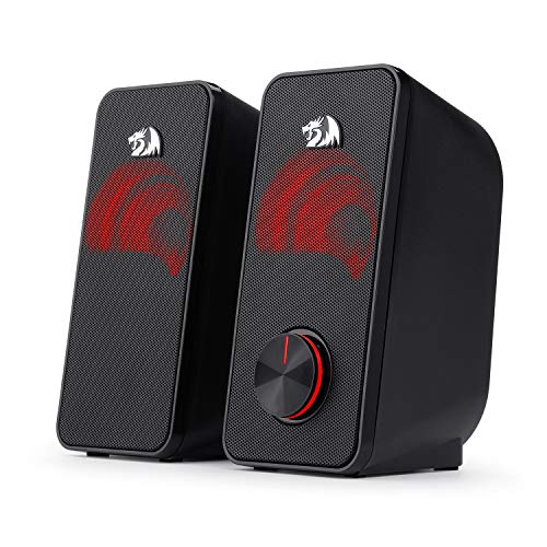 Redragon Stereo-Lautsprecher 2.0 Stentor (GS500) 2 x 5 W für Computer mit Hintergrundbeleuchtung, Rot, Stromversorgung über USB & 3,5 mm Klinkenstecker, Schwarz von Redragon