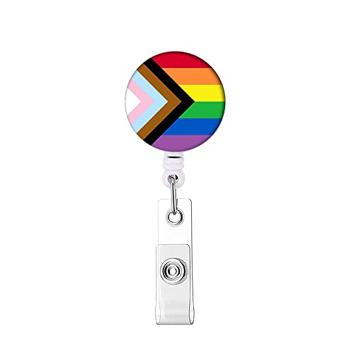 Pride Month Badge Reel, inklusive Progress Pride Rainbow LGBTQ Flagge, Abzeichenrollen, einziehbar, mit Clip und Schlüsselring, 61 cm dicke Zugschnur Pride Month Badge Reel, inklusive Progress Pride Rainbow LGBTQ Flagge, Abzeichenrollen, einziehbar, mit Clip und Schlüsselring, 61 cm dicke Zugschnur von Reeleer