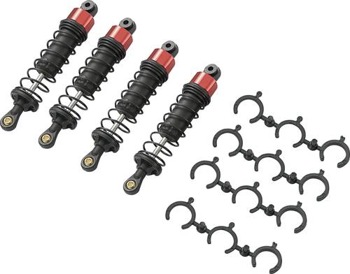 Reely 1:10 Aluminium-Öldruckstoßdämpfer Rot (metallic) mit Federn Schwarz 80mm 4St. von Reely