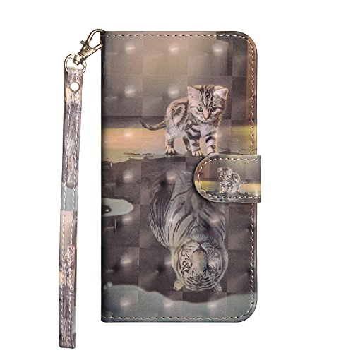 Huawei P30 Lite Handyhülle Hülle für Huawei P30 Lite Schutzhülle 3D Muster PU Leder Flipcase Handytasche mit Magnetisch Ständer Kartenhalter Bookstyle, Katze & Tiger von Reevermap