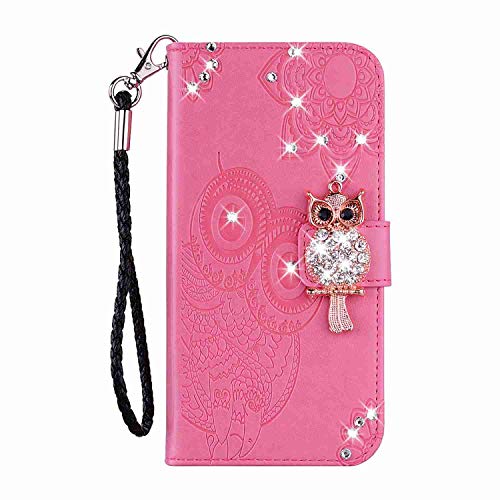 Reevermap Nokia G21 Hülle Nokia G11 Klapphülle Nokia G21/G11 Handyhülle Flip Case Kredit Karten Fach Geldklammer Leder Tasche Glitzer Bling Eule Schale Schutzhülle, Rose von Reevermap