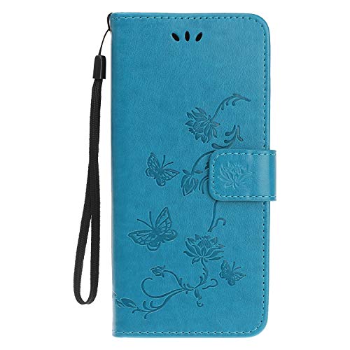 Reevermap Samsung A34 5G Hülle, Leder Handyhülle mit Kartenfächern Brieftasche Etui Blume Schmetterling Muster Standfunktion Schutzhülle für Samsung Galaxy A34 5G Case, Blau von Reevermap