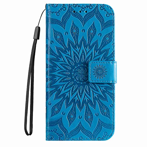 Reevermap für Nokia G60 Hülle PU Leder Handyhülle Tasche Klapphülle Flip Case Schutzhülle Mandala Blume Klappbar Cover mit Kreditkartenhaltern Ständer Magnet Etui Nokia G60, Blau von Reevermap