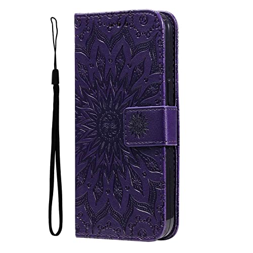 Reevermap für iPhone 15 Hülle PU Leder Handyhülle Tasche Klapphülle Flip Case Schutzhülle Mandala Blume Klappbar Cover mit Kreditkartenhaltern Ständer Magnet Etui iPhone 15, Violett von Reevermap