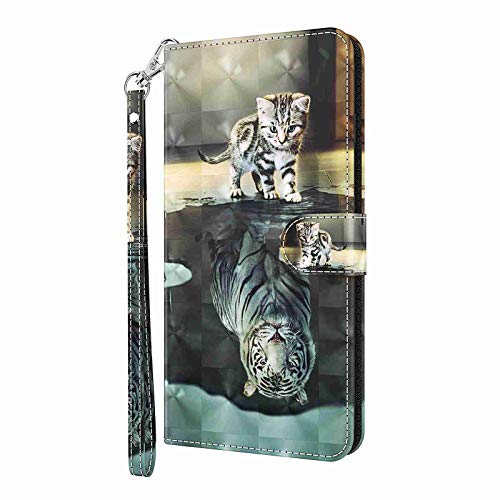 Reevermap iPhone 14 Handyhülle Hülle Kompatibel iPhone 13 Schutzhülle 3D Muster PU Leder Flipcase Handytasche mit Magnetisch Ständer Kartenhalter Cover iPhone 13/iPhone 14, Katze Tiger von Reevermap