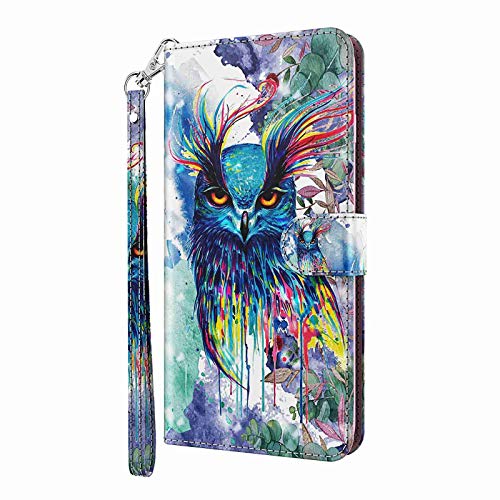 Reevermap iPhone XS Handyhülle Hülle Kompatibel mit iPhone X Schutzhülle 3D Muster PU Leder Flipcase Handytasche mit Magnetisch Ständer Kartenhalter Cover iPhone XS/iPhone X, Aquarell Eule von Reevermap