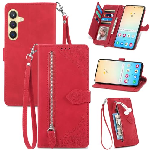 Refilerss Schutzhülle für Samsung Galaxy S25 Plus, Brieftaschenformat, Reißverschlussfach mit Kartenschlitz, Magnetverschluss, Schlüsselband, Klapp-Cover für Galaxy S25+ Plus, Rot Refilerss Schutzhülle für Samsung Galaxy S25 Plus, Brieftaschenformat, Reißverschlussfach mit Kartenschlitz, Magnetverschluss, Schlüsselband, Klapp-Cover für Galaxy S25+ Plus, Rot von Refilerss