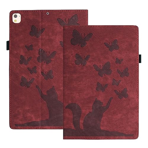 Refiless Schutzhülle für iPad 10.2 9. Generation, PU-Leder, praktische Standfunktion, stoßfester Schutz, Klapphülle, Schmetterlings- und Katzenmuster, Rot von Refilerss