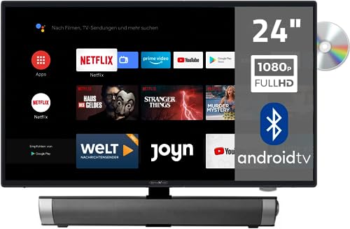 Reflexion_TV Reflexion LDDW24iSB+ | DVD-Player Smart-TV 24 Zoll für Wohnmobile und Wohnwagen 12V KFZ-Adapter mit Soundbar Full-HD Auflösung HDMI, WLAN, Bluetooth erschütterungsfest, schwarz von Reflexion_TV