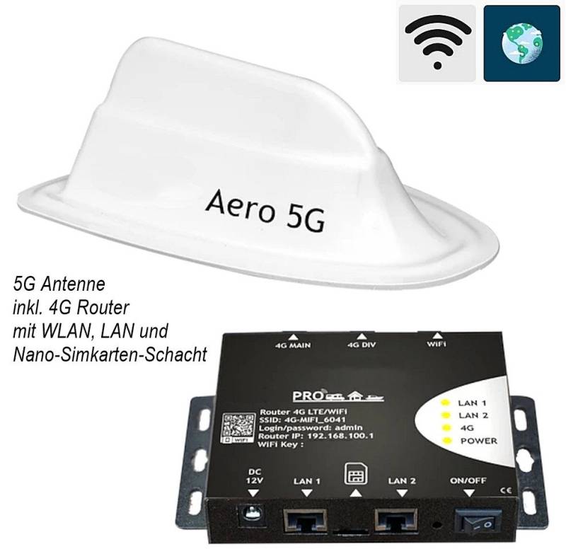 Reflexion CARAEROKIT5G 5G Antenne inkl. 4G Router 4G/LTE-Router, WLAN, LAN, Nano-Simkarten-Schacht ideal für Wohnmobile von Reflexion