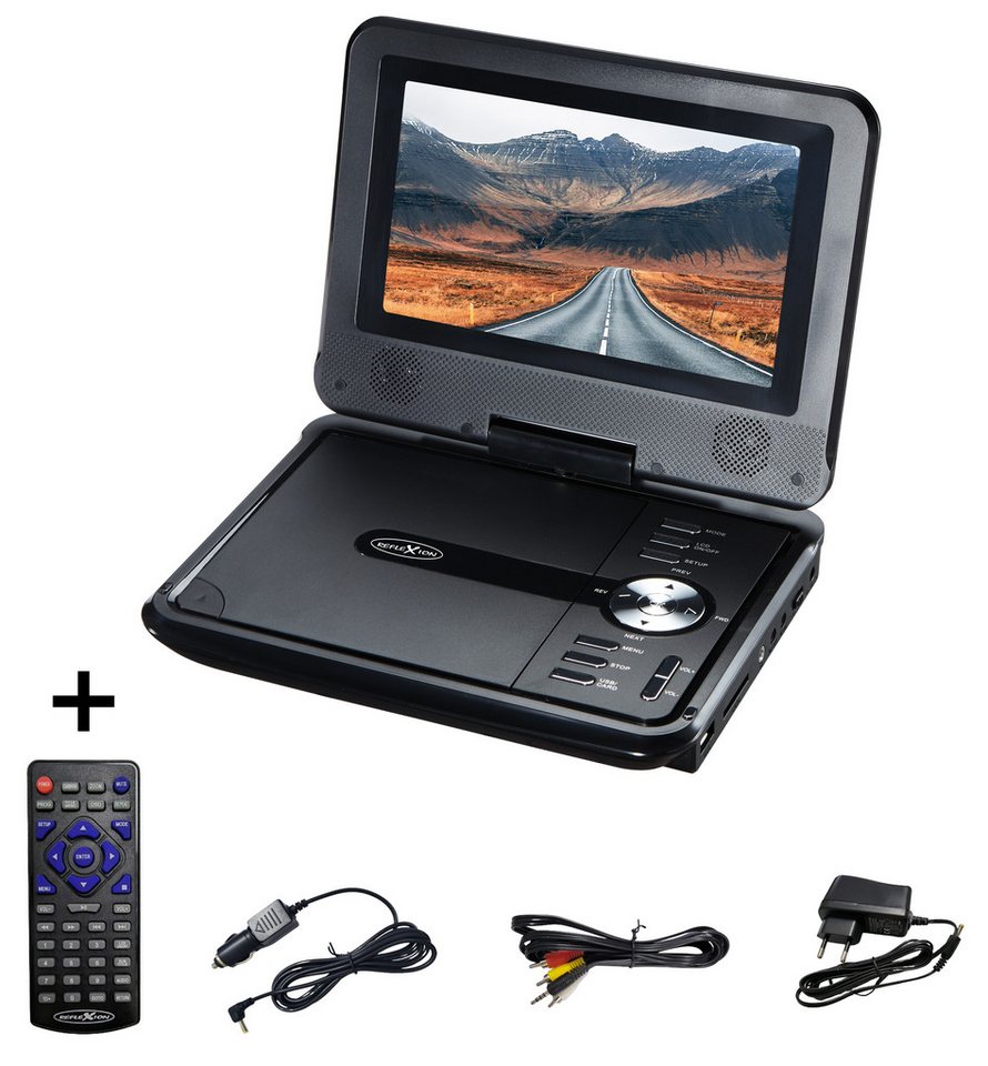 Reflexion DVD7002N Portabler DVD-Player (eingebauter Akku, AV-IN, AV-Out, USB, SD-Slot, 12V Auto-Adapter) von Reflexion