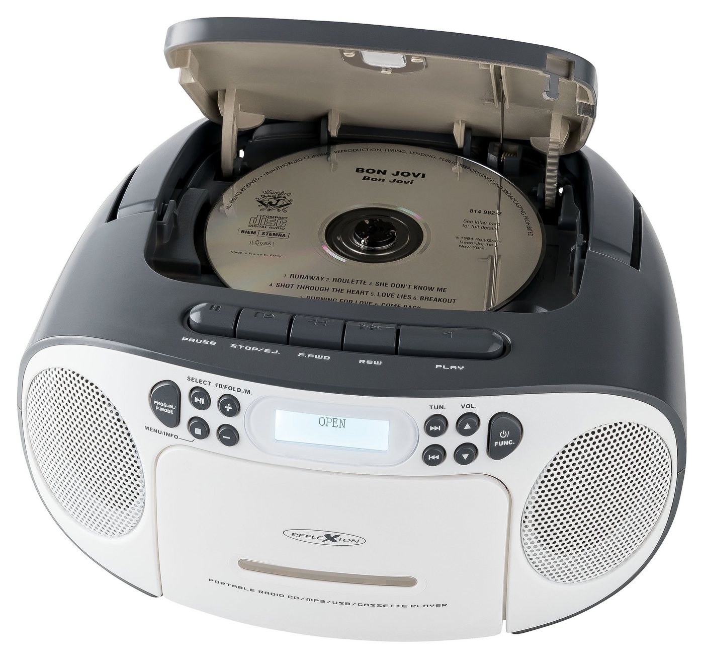 Reflexion RCR2260DAB Boombox (Digitalradio (DAB), 20,00 W, mit DAB+ und UKW Radio, Kassette, CD/MP3, USB und AUX-IN, LCD-Display, Kopfhörer-Anschluss) von Reflexion