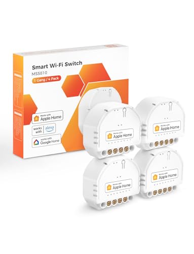 Refoss Mini Smart WLAN Relais Schalter, 1 Gang 1 Weg Lichtschalter, Kompatible mit Apple HomeKit, Alexa & Google Home, 2,4GHz, 250V 10A, 4 Stück(Erforderlich Neutraldraht) von Refoss
