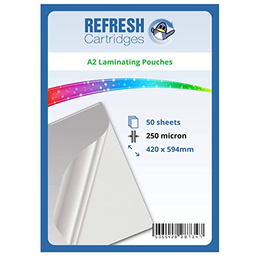 Refresh Cartridges Laminierfolien, A2 (426 x 600 mm), 250 Mikron, 50 Blatt, matte Oberfläche von Refresh Cartridges