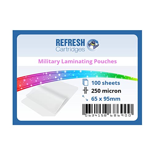 Refresh Cartridges Laminierfolien, Militärausweis, 65 x 95 mm, 250 Mikron, 100 Blatt, glänzend von Refresh Cartridges