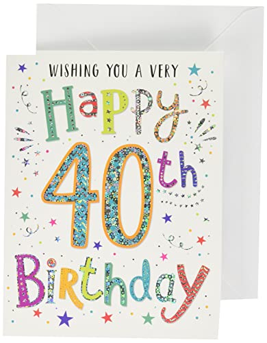 Modern Milestone Age Happy Birthday Karte zum 40. Geburtstag, 20,3 x 15,2 cm, Grün/Weiß/Gold/Rot von Regal Publishing