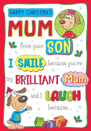 Regal Publishing Lustige Weihnachtskarte, Aufschrift Mum from Son, 2 Dogs – 22,9 x 15,2 cm – Piccadilly Greetings von Regal Publishing