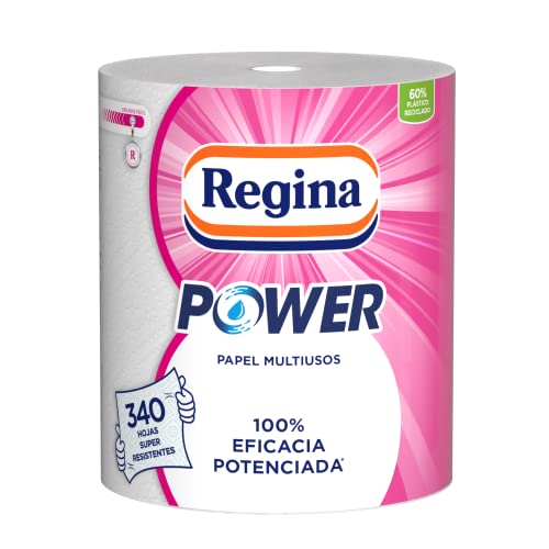 Regina Power Mehrzweckpapier, 1 Rolle, noch länger, 340 Blatt, 2-lagig, ideal für die Reinigung von häuslichen Oberflächen, recycelbare Verpackung, 100% FSC-zertifiziertes Papier von Regina