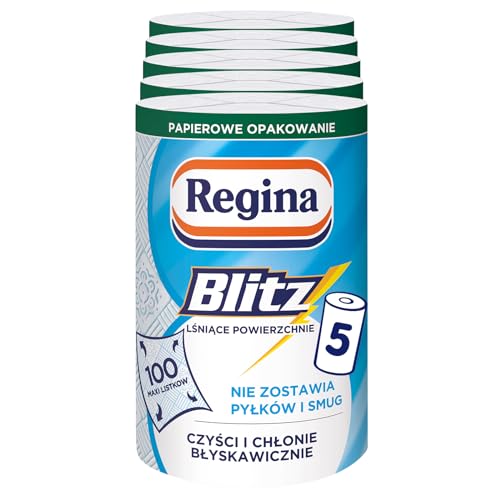 Regina Blitz Haushaltshandtücher, 5 Rollen je 100 Blätter, 3-lagig Papiertuch, Maxi Blätter, Papierverpackung, FSC zertifiziert, Reinzellulose, NIZP-PZH geprüft von Regina