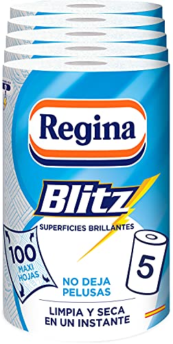 Regina Blitz Küchenpapier, 5 Rollen, 100 Maxi-Blatt, 3-lagig, ideal für die Reinigung von Haushaltsflächen, fusselfrei, recycelbare Papierverpackung, 100% FSC-zertifiziertes Papier von Regina