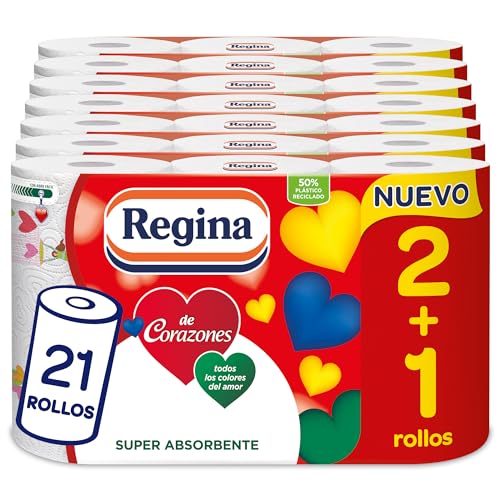 Regina De Hearts - 21 Rollen Küchenpapier, 58 Blatt mit 2 Schichten pro Rolle, maximale Saugfähigkeit, 100% reine Zellulose, recycelter Kunststoff, FSC-zertifiziert von Regina