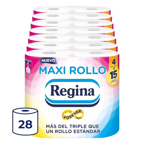 Regina Maxi-Rolle – 28 Rollen Toilettenpapier, 500 Blatt mit 2 Schichten pro Rolle, mehr als dreimal als eine Standardrolle, 60% recyceltes Kunststoffverpackung, 100% FSC-zertifiziertes Papier von Regina