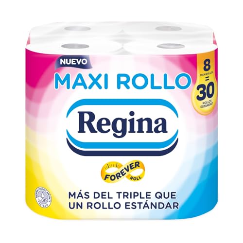 Regina Maxi-Rolle – 8 Rollen Toilettenpapier, 500 Blatt mit 2 Schichten pro Rolle, mehr als dreimal als eine Standardrolle, 60% recyceltes Kunststoffverpackung, 100% FSC-zertifiziertes Papier von Regina
