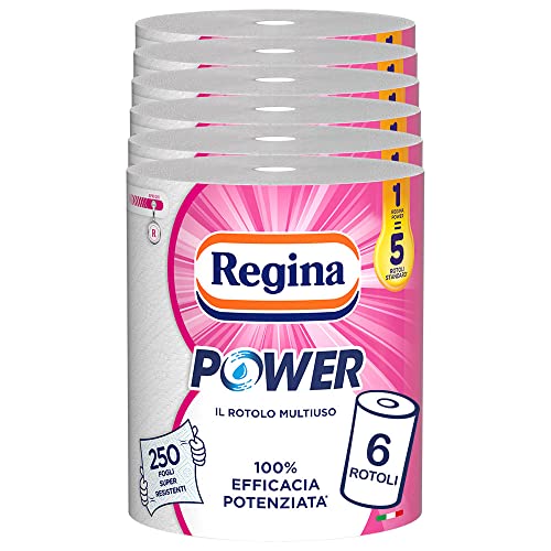 Regina Power Mehrzweckpapier | 6 Rollen | 250 Blatt 2-lagig | Ideal zur Reinigung jeder Oberfläche | Recyclingverpackung | 100% FSC-zertifiziertes Papier von Regina