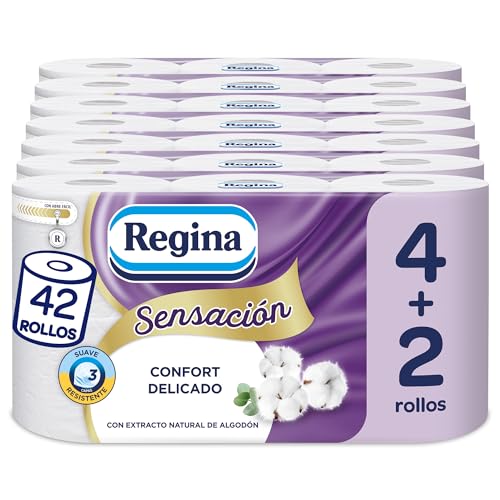 Regina Gefühl – 42 Rollen Toilettenpapier, 175 Blatt dreilagig, natürlicher Baumwollextrakt und zart parfümiert, Verpackung aus 60% recyceltem Kunststoff, 100% FSC-zertifiziertes Papier von Regina