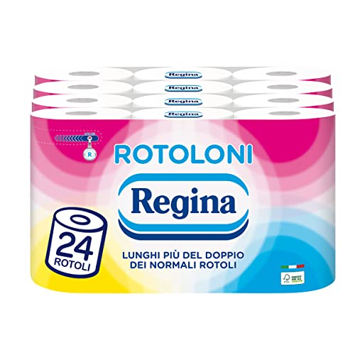 Regina Toilettenpapierrollen, 100% FSC®-zertifiziert, 500 Blatt, 2-lagig, länger als doppelt so lange wie normale Rollen, Packung zu 50% aus recyceltem Kunststoff, 24 Rollen von Regina