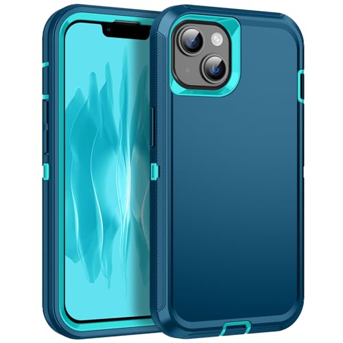 RegSun Kompatibel mit iPhone 13/14/15 Hülle, stoßfest, 3-lagiger Rundumschutz [ohne Displayschutzfolie], robuste Hartschale für iPhone 13/14/15, 15,5 cm (6,1 Zoll), Türkis von Regsun