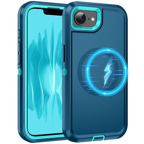 Regsun Schutzhülle für iPhone 16e, kompatibel mit MagSafe, ohne Displayschutzfolie, stoßfest, 3-lagiger Rundumschutz, robuste, robuste Schutzhülle für iPhone 16e 15,5 cm (6,1 Zoll) 2025, Türkis von Regsun