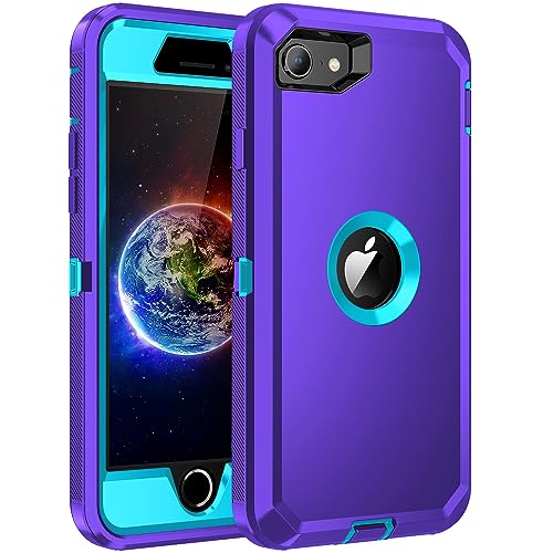 Regsun Schutzhülle für iPhone SE 2022/2020, integrierter Displayschutz, stoßfest, 3-lagiger Rundumschutz, robust, strapazierfähig, Hartschalen-Schutzhülle für iPhone SE 2., 11.9 cm, Violett/Türkis Regsun Schutzhülle für iPhone SE 2022/2020, integrierter Displayschutz, stoßfest, 3-lagiger Rundumschutz, robust, strapazierfähig, Hartschalen-Schutzhülle für iPhone SE 2., 11.9 cm, Violett/Türkis von Regsun