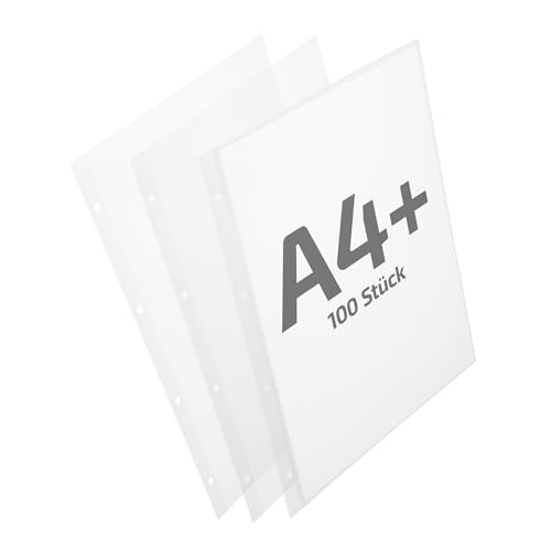REIF Hamburg 12180 Prospekthüllen A4+, DIN A4 Überformat, 100 Stück aus PP genarbt Stärke 0,180 mm, dokumentenecht, Klarsichthülle gelocht, oben offen, Made in Germany von Reif-Hamburg