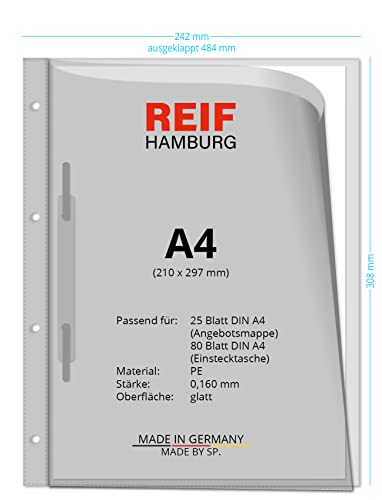 REIF Hamburg 14880 Kombi Angebotsmappe A4, farblos transparent, 50 Stück aus PE Stärke 0,160 mm, Dokumentenmappe mit Einstecktasche, dokumentenecht, Made in Germany von Reif Hamburg