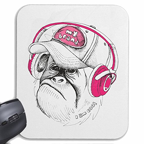 Mousepad (Mauspad) AFFE Gorilla Schimpanse SILBERRÜCKEN MIT KOPFHÖRER UND Base Cap Techno Jazz Funky Soul Trance Festival House Hiphop HIP HOP DJ für ihren Laptop, Notebook oder Internet PC von Reifen-Markt