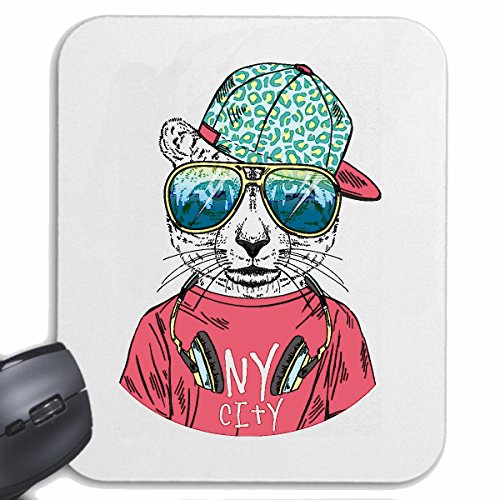 Mousepad (Mauspad) Cooler Tiger MIT KOPFHÖRER UND Sonnenbrille GROSSKATZE KÖNIGSTIGER Leopard SIBIRISCHER Tiger Raubkatze Katzengesicht Panthera für ihren Laptop, Notebook oder Internet PC von Reifen-Markt