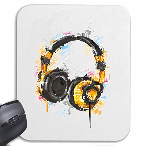 Mousepad (Mauspad) KOPFHÖRER Vintage Techno Jazz Funky Soul Trance Festival House Hiphop HIP HOP DJ für ihren Laptop, Notebook oder Internet PC in Weiß von Reifen-Markt