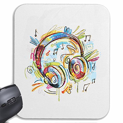 Mousepad (Mauspad) KOPFHÖRER Vintage Techno Jazz Funky Soul Trance Festival House Hiphop HIP HOP DJ für ihren Laptop, Notebook oder Internet PC in Weiß von Reifen-Markt