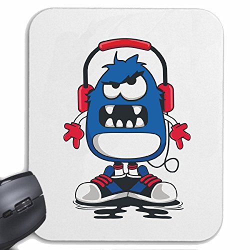 Mousepad (Mauspad) Monster MIT KOPFHÖRER Techno Jazz Funky Soul Trance Festival House Hiphop HIP HOP DJ für ihren Laptop, Notebook oder Internet PC in Weiß von Reifen-Markt