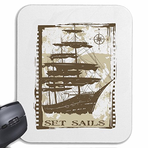 Mousepad (Mauspad) Segelschiff Piratenschiff Vintage Anker Skull Pirat SEGELBOOT Segelschiff Steuerrad Totenkopf SEERÄUBER Sailing COLLEKTION Skull Krebs Steuerrad Piratenschiff Segelschiff von Reifen-Markt