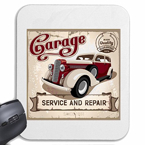 Mousepad (Mauspad) Service UND Reparatur Werkstatt Oldtimer HOT Rod US CAR MUCLE CAR V8 Route 66 USA Amerika für ihren Laptop, Notebook oder Internet PC in Weiß von Reifen-Markt