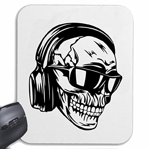 Mousepad (Mauspad) Skull MIT KOPFHÖRER UND Sonnenbrille Techno Jazz Funky Soul Trance Festival House Hiphop HIP HOP DJ für ihren Laptop, Notebook oder Internet PC (mit usw. von Reifen-Markt