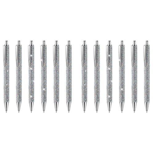 Reinscer 12 Stück Süße Kugelschreiber Bling Diamantkugelschreiber Weihnachten Rhinestones Geschenk-Kugelschreiber Aus Silberfarbenem Metall. Ausgefallene Glitzernde Kristallstifte B von Reinscer