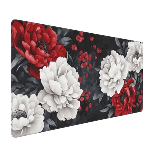 Mauspad XXL 800x300mm Gaming Mauspad Große Mousepad XXL Wasserdicht Rutschfeste Verbessern Sie Geschwindigkeit Genauigkeit Gummi Langlebige - Für Zuhause, Büro, Computer Rote weiße Pfingstrose A1315 von Reisvx